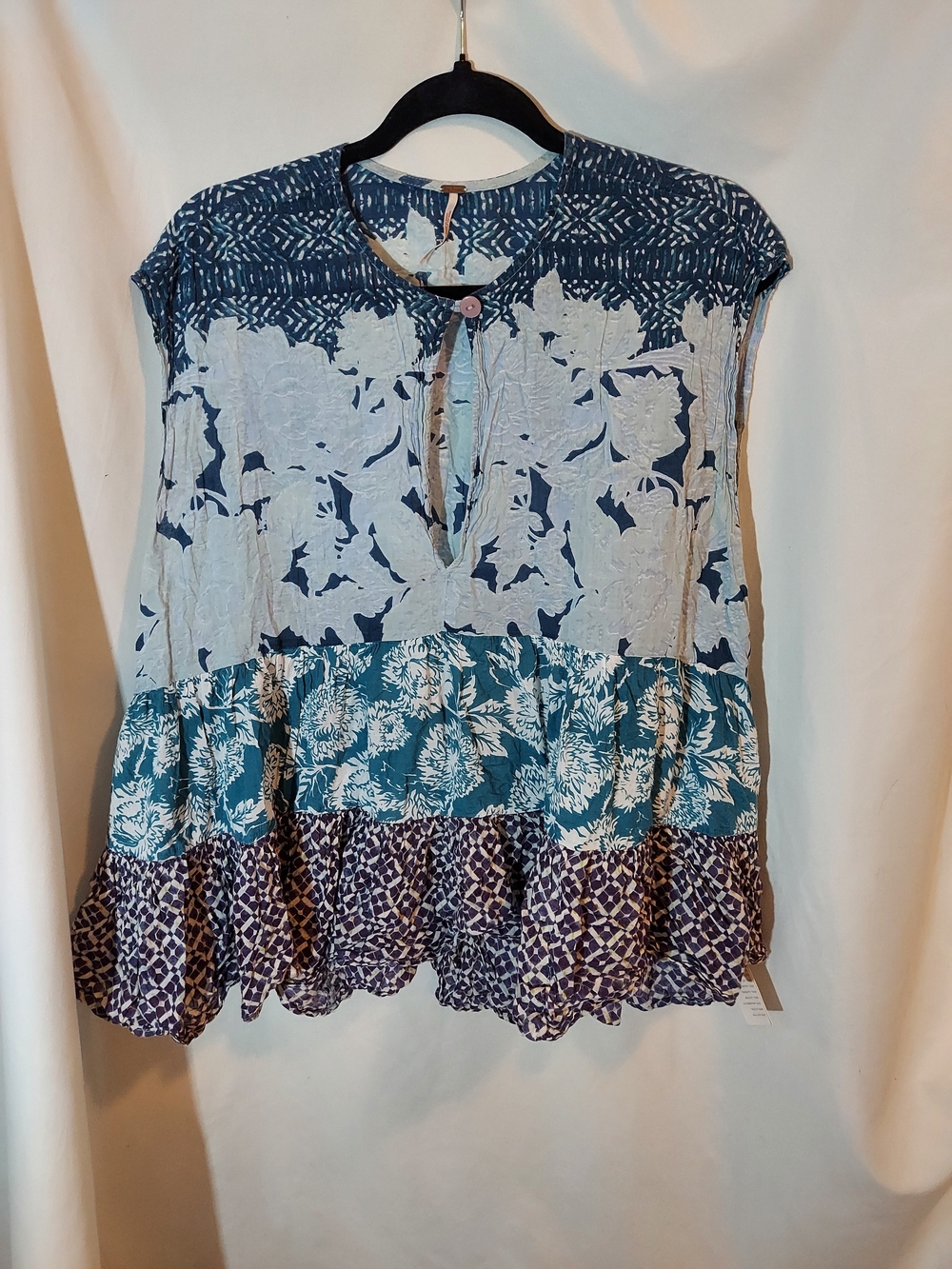 Free People Gotta Have You Tiered Patchwork Tunic Blouse Top Size S